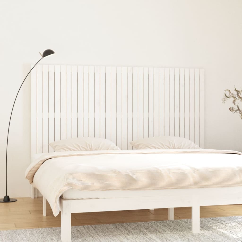 Tăblie de pat pentru perete, alb, 204x3x110 cm, lemn masiv pin - Lando