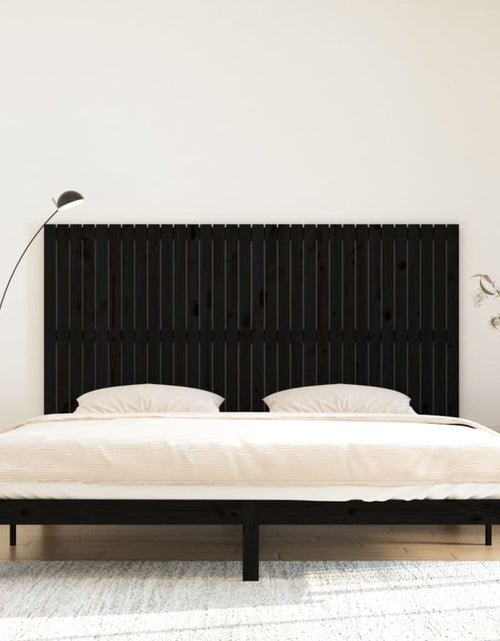 Загрузите изображение в средство просмотра галереи, Tăblie de pat pentru perete, negru, 204x3x110 cm lemn masiv pin - Lando
