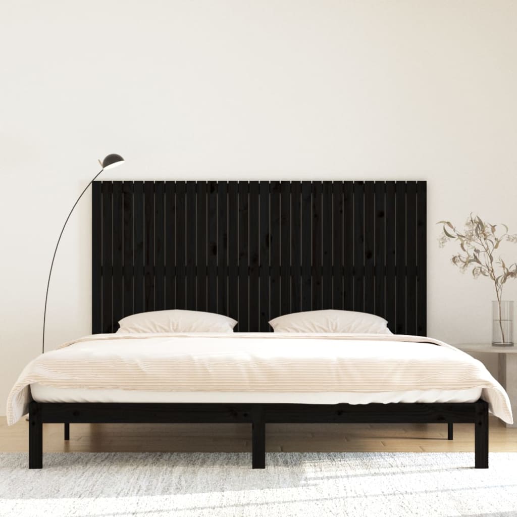 Tăblie de pat pentru perete, negru, 204x3x110 cm lemn masiv pin - Lando