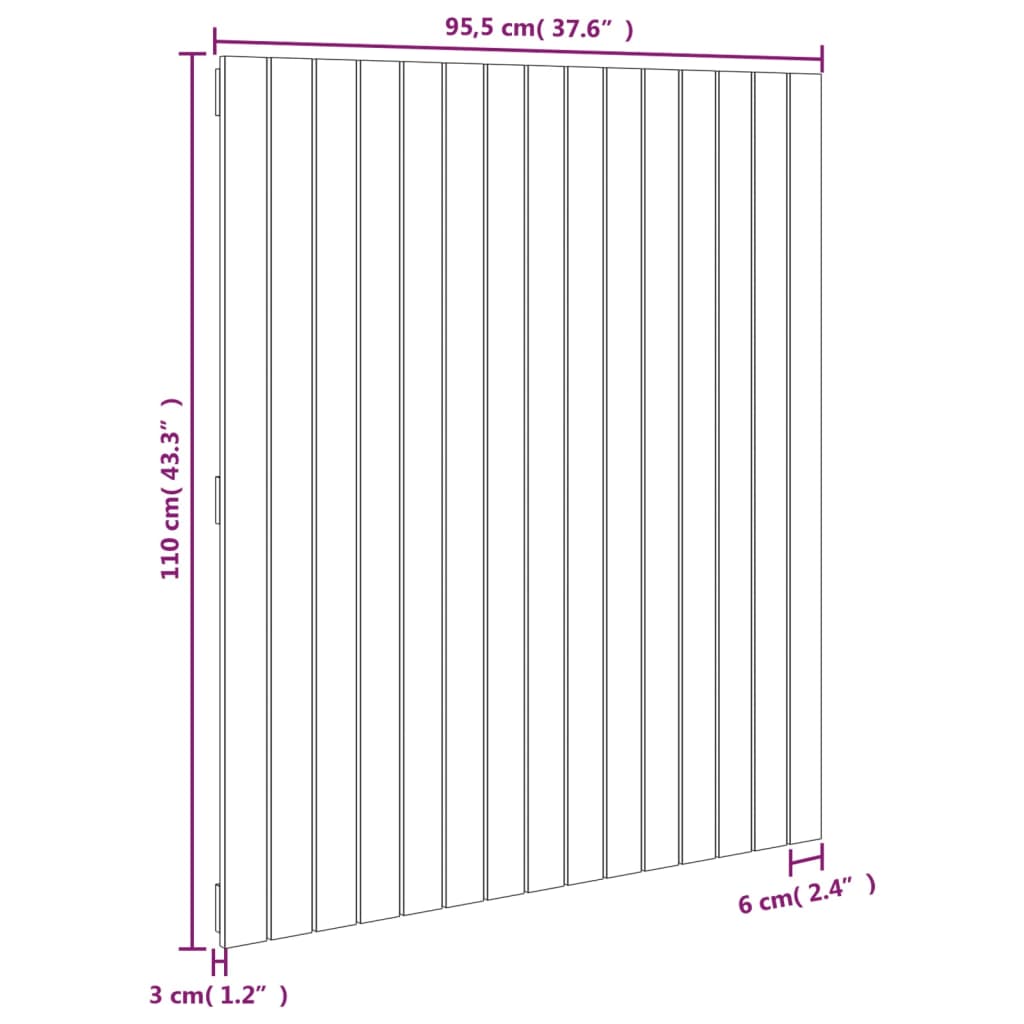 Tăblie de pat pentru perete, alb, 95,5x3x110 cm, lemn masiv pin - Lando