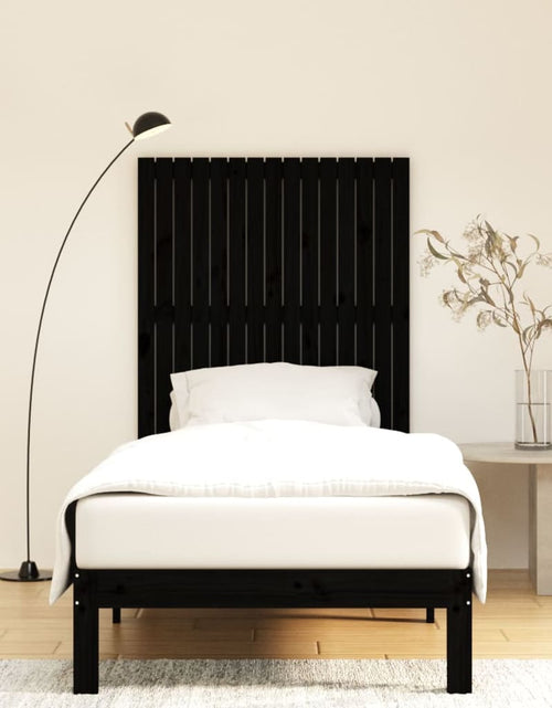 Загрузите изображение в средство просмотра галереи, Tăblie de pat pentru perete, negru 95,5x3x110 cm lemn masiv pin - Lando
