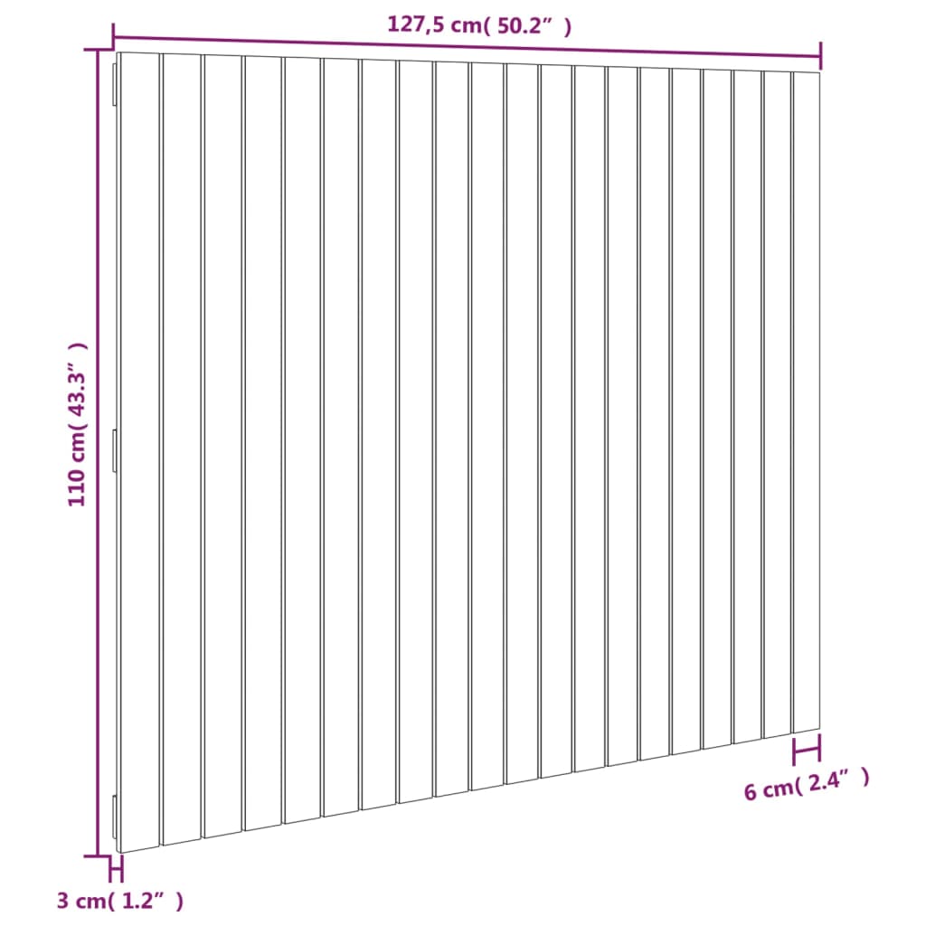 Tăblie de pat pentru perete, alb, 127,5x3x110 cm lemn masiv pin - Lando