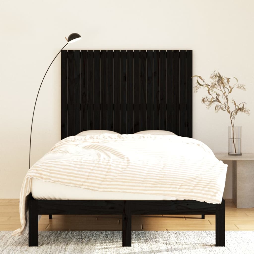 Tăblie de pat pentru perete negru 127,5x3x110 cm lemn masiv pin - Lando