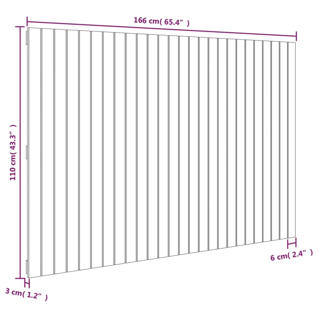 Tăblie de pat pentru perete, alb, 166x3x110 cm, lemn masiv pin - Lando