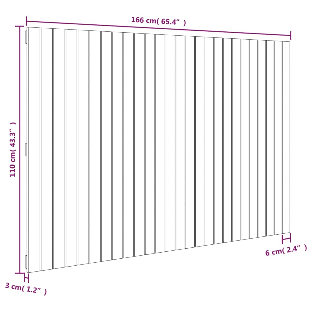 Tăblie de pat pentru perete, negru, 166x3x110 cm lemn masiv pin - Lando