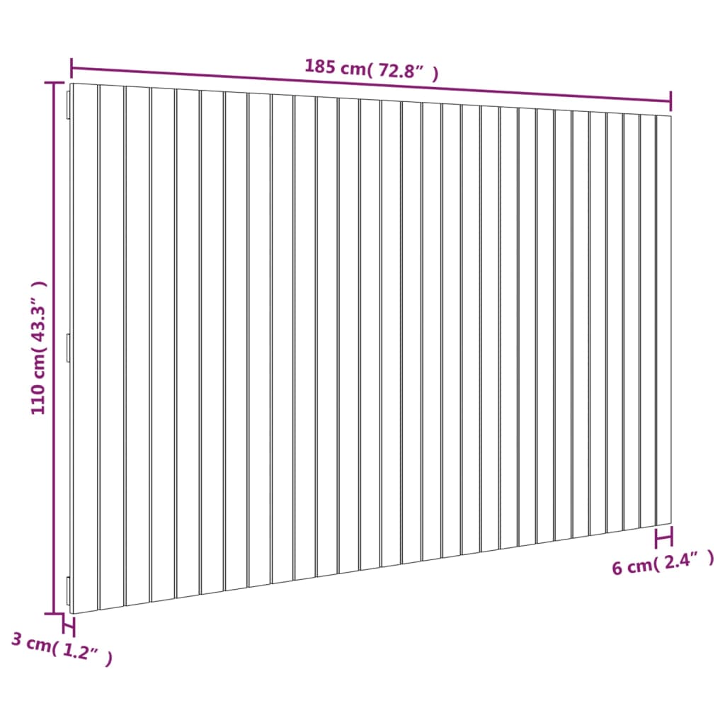 Tăblie de pat pentru perete, gri, 185x3x110 cm, lemn masiv pin - Lando