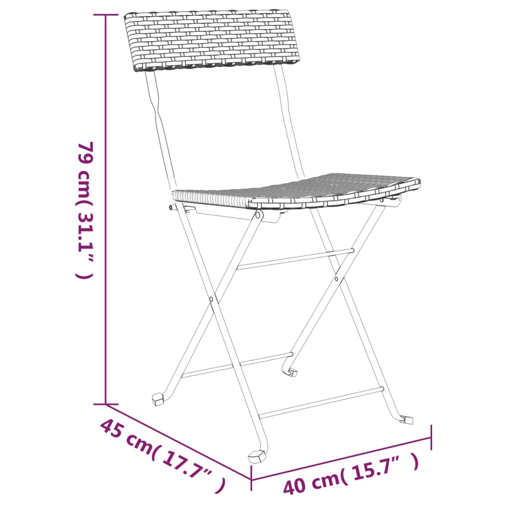 Set mobilier bistro pliabil, 3 piese, maro, poliratan Lando - Lando