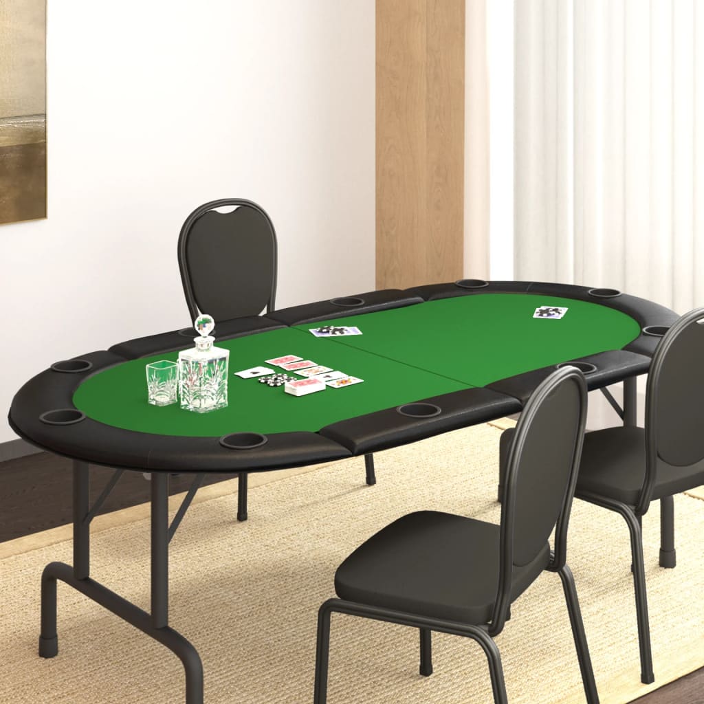 Blat masă de poker, 10 jucători, pliabil, verde, 208x106x3 cm - Lando