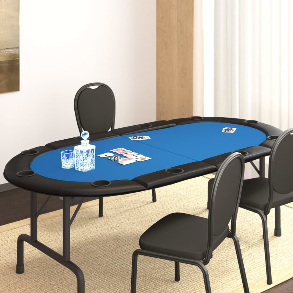 Blat masă de poker, 10 jucători, pliabil, albastru 208x106x3 cm - Lando