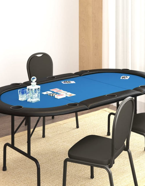 Загрузите изображение в средство просмотра галереи, Masă de poker pliabilă, 10 jucători, albastru, 206x106x75 cm - Lando

