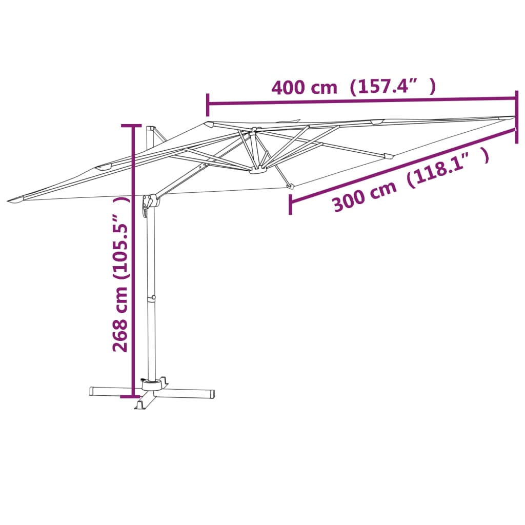 Umbrelă în consolă, stâlp din aluminiu, verde, 400x300 cm Lando - Lando