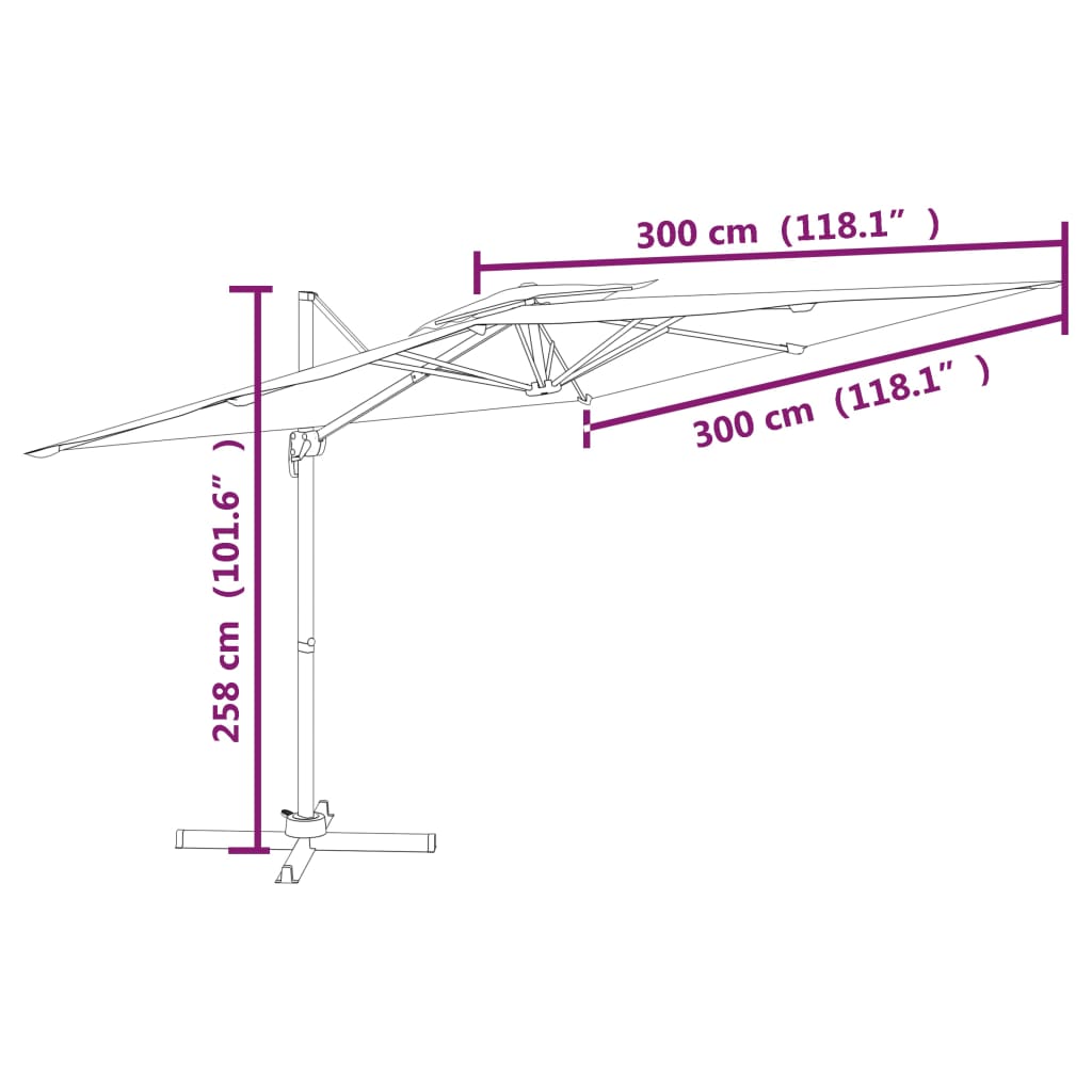 Umbrelă dublă în consolă, negru, 300x300 cm Lando - Lando