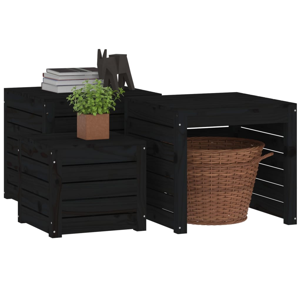 Set cutie de grădină, 3 piese, negru, lemn masiv de pin - Lando