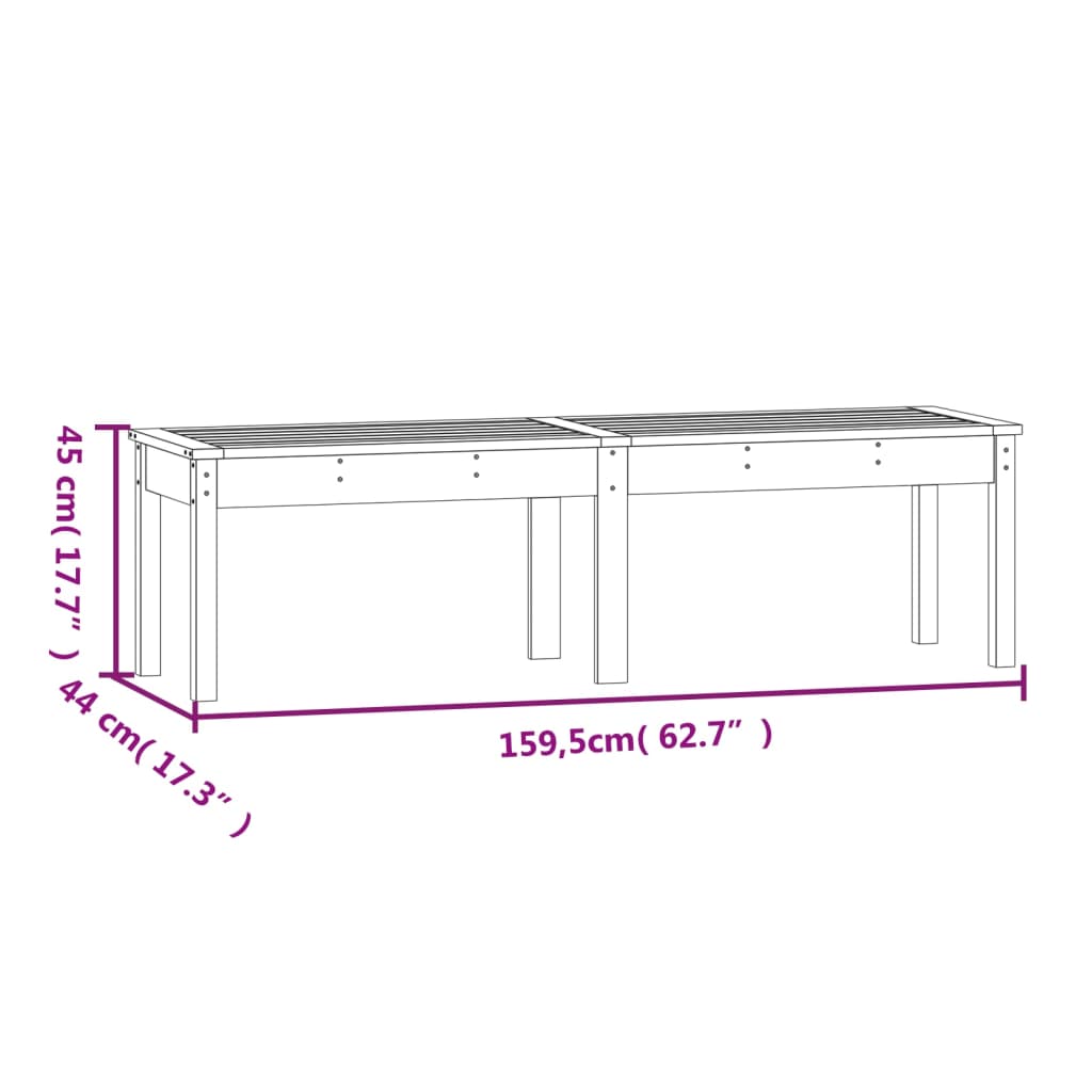 Bancă grădină 2 locuri, gri, 159,5x44x45 cm, lemn masiv de pin - Lando