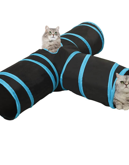 Загрузите изображение в средство просмотра галереи, Tunel pentru pisici 3 căi, negru și albastru, 90 cm, poliester Lando - Lando
