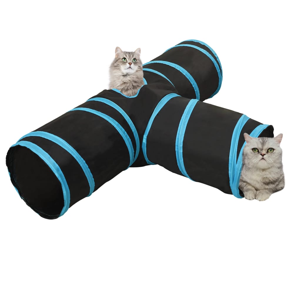 Tunel pentru pisici 3 căi, negru și albastru, 90 cm, poliester Lando - Lando