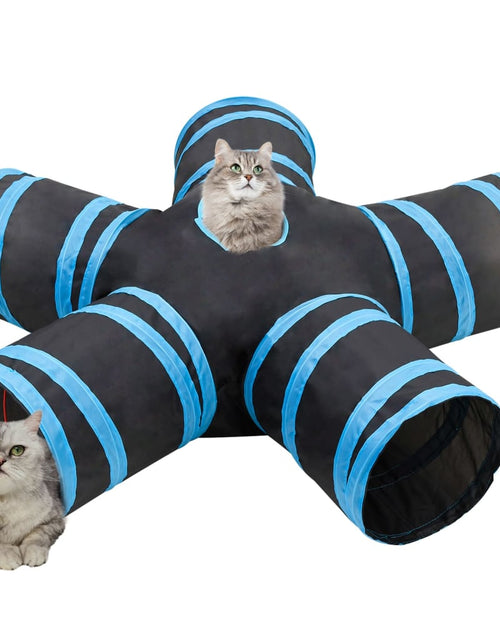 Încărcați imaginea în vizualizatorul Galerie, Tunel pentru pisici 5 căi, negru și albastru, 25 cm, poliester Lando - Lando
