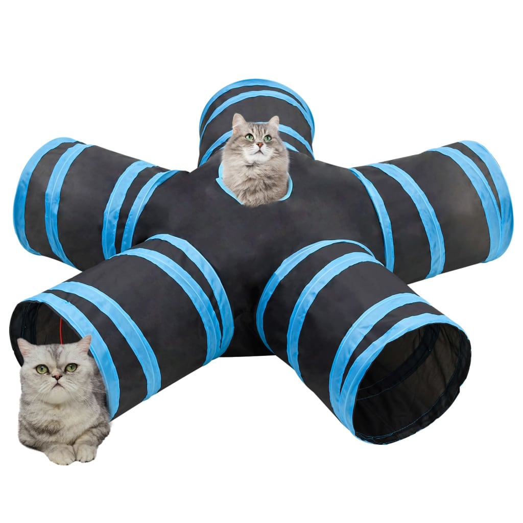 Tunel pentru pisici 5 căi, negru și albastru, 25 cm, poliester Lando - Lando