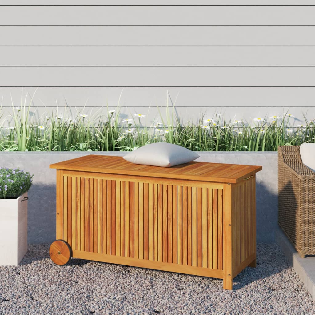 Ladă de depozitare de grădină cu roți, 113x50x58 cm lemn acacia - Lando
