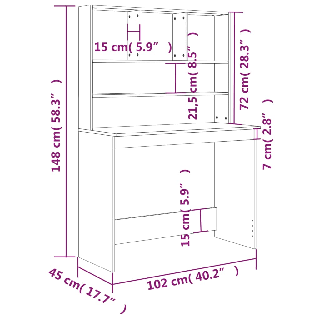 Birou cu rafturi, negru, 102x45x148 cm, lemn compozit - Lando