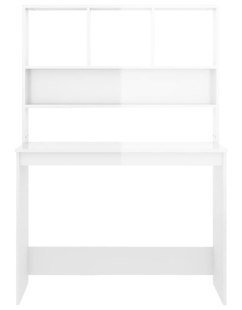 Încărcați imaginea în vizualizatorul Galerie, Birou cu rafturi, alb extralucios, 102x45x148 cm, lemn compozit - Lando

