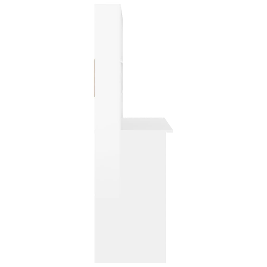 Birou cu rafturi, alb extralucios, 102x45x148 cm, lemn compozit - Lando