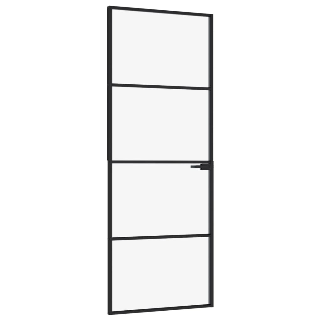 Ușă de interior negru 76x201,5 cm sticlă securiz./aluminiu slim - Lando