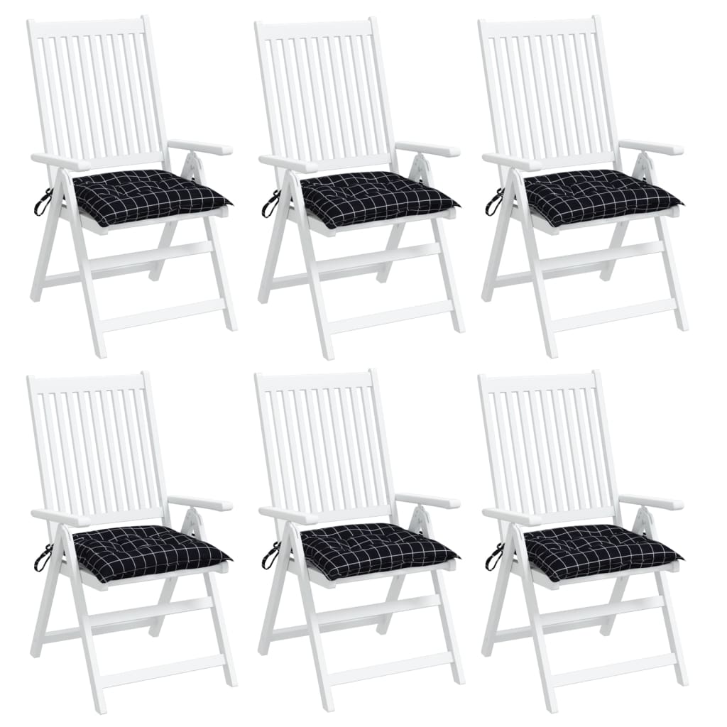 Perne scaun, 6 buc., negru, 40x40x7 cm, textil, model pătrățele Lando