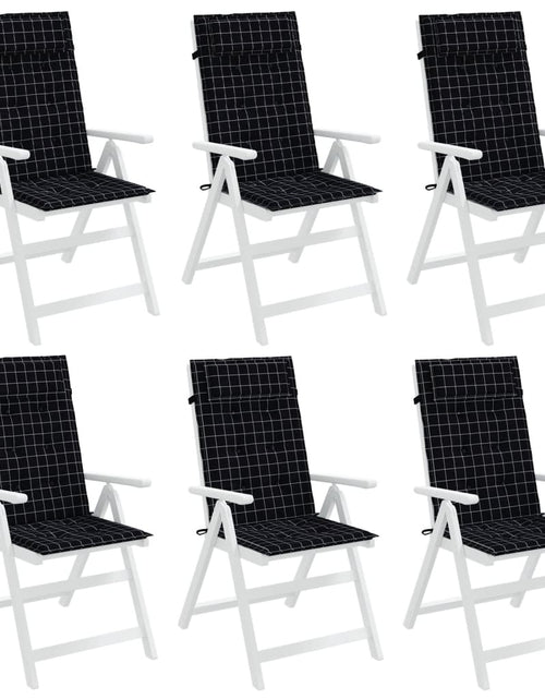 Încărcați imaginea în vizualizatorul Galerie, Perne scaun spătar înalt 6 buc., negru carouri, textil oxford Lando - Lando
