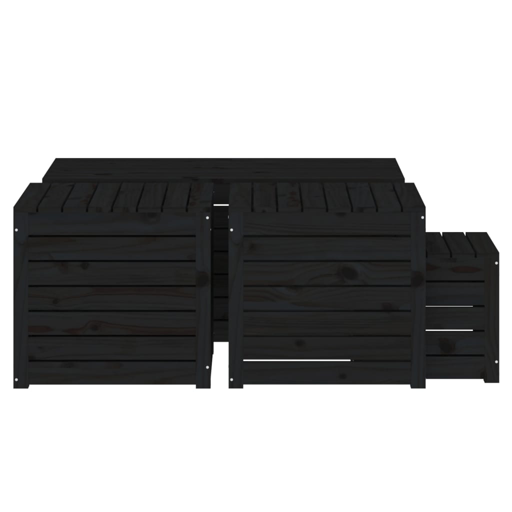Set cutii de grădină, 4 piese, negru, lemn masiv de pin - Lando