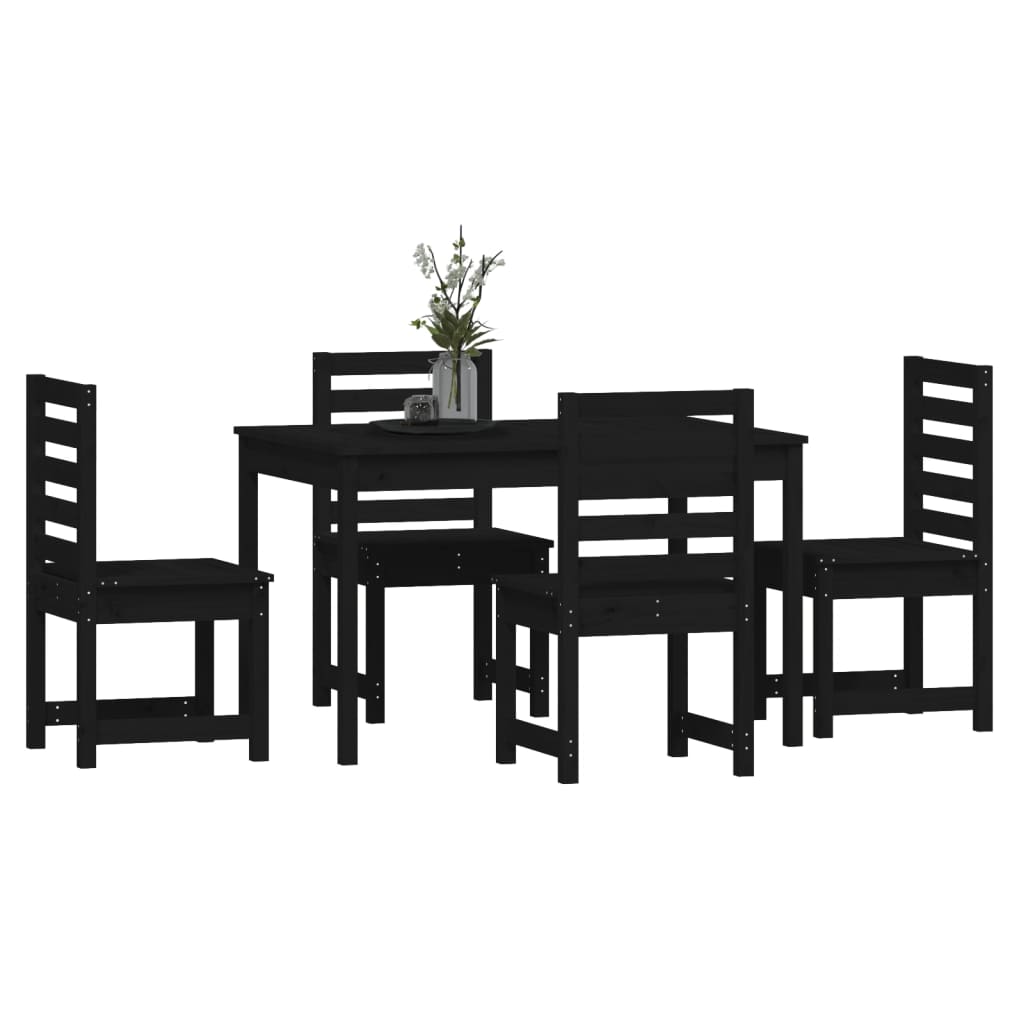 Set de masă pentru grădină, 5 piese, negru, lemn masiv de pin - Lando
