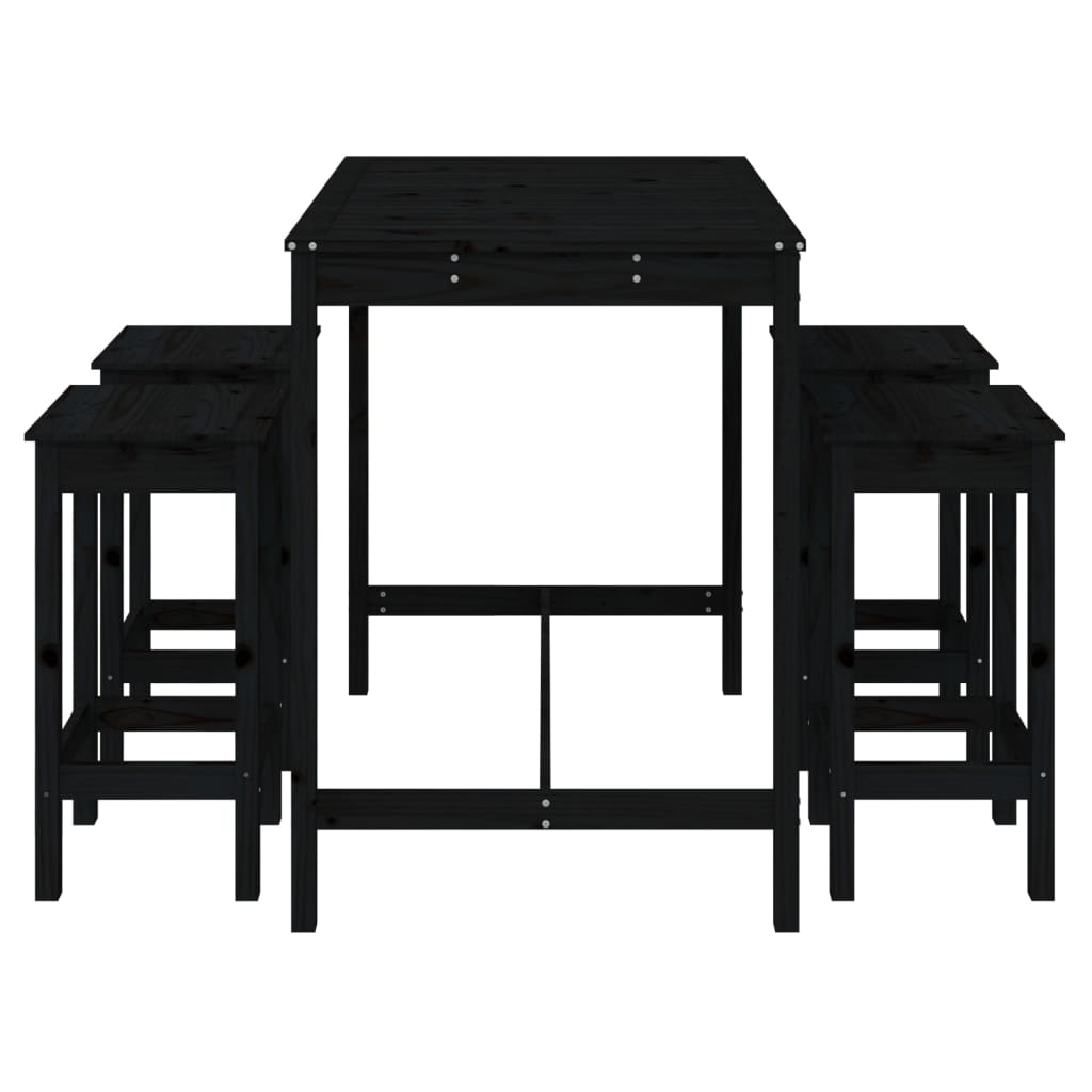 Set mobilier bar de grădină, 5 piese, negru, lemn masiv de pin - Lando