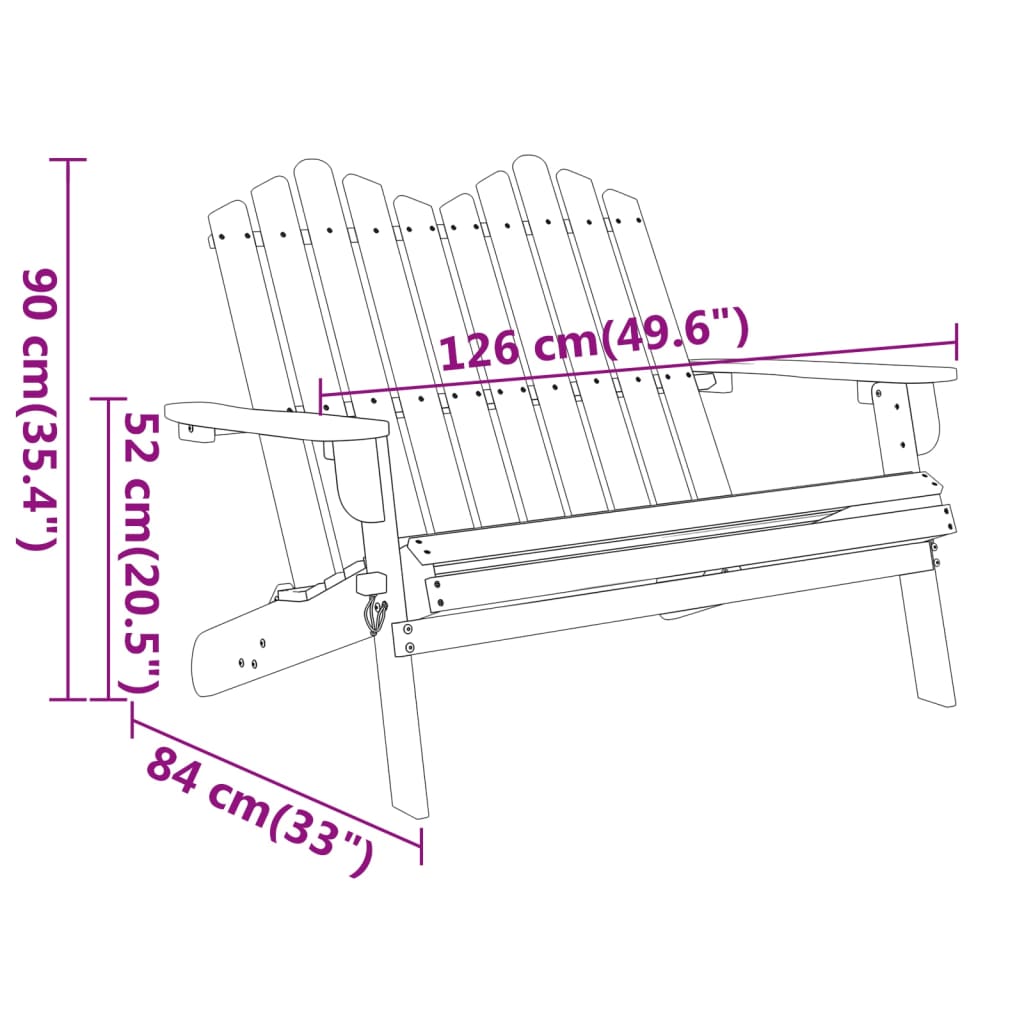 Bancă de grădină Adirondack cu perne 126 cm, lemn masiv acacia - Lando