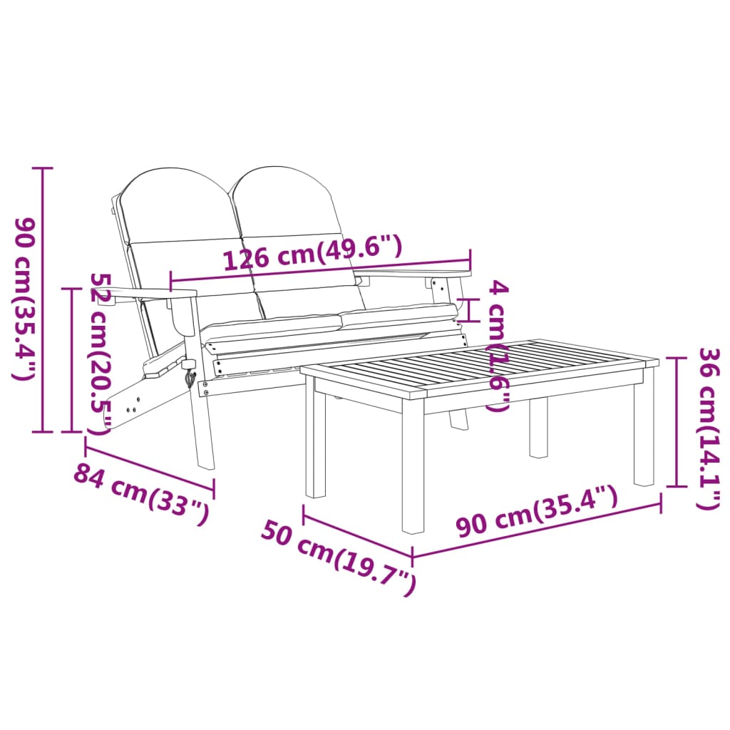 Set mobilier de grădină Adirondack, 2 piese, lemn masiv acacia Lando - Lando