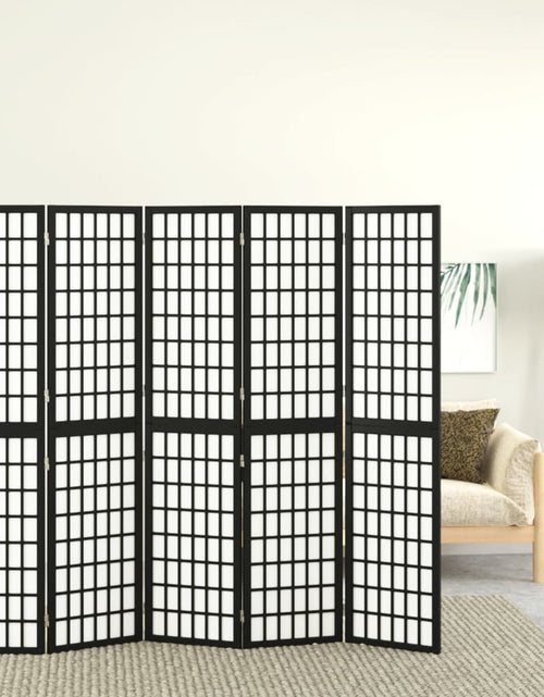 Загрузите изображение в средство просмотра галереи, Paravan pliabil cu 5 panouri, stil japonez, negru, 200x170 cm - Lando
