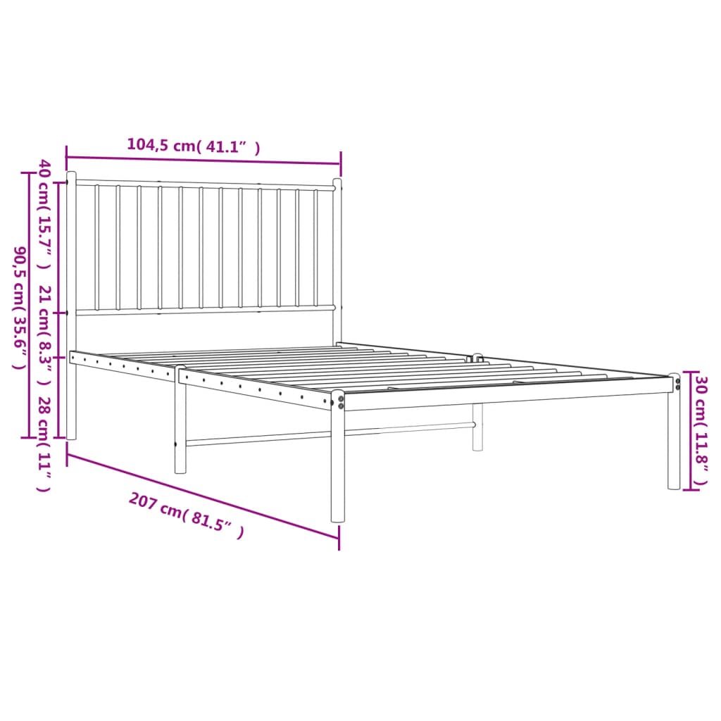 Cadru de pat din metal cu tăblie, negru, 100x200 cm - Lando