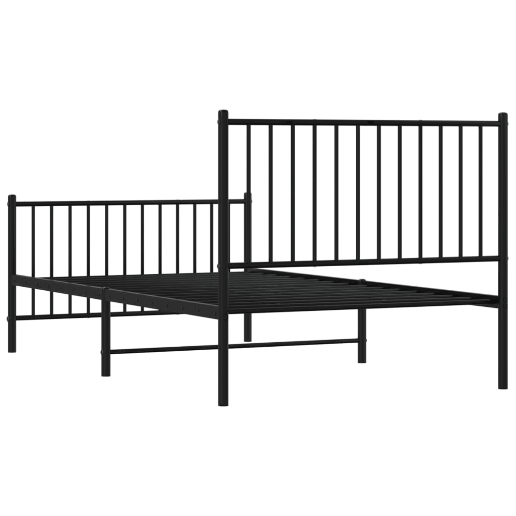 Cadru pat metalic cu tăblii de cap/picioare, negru, 100x190 cm - Lando