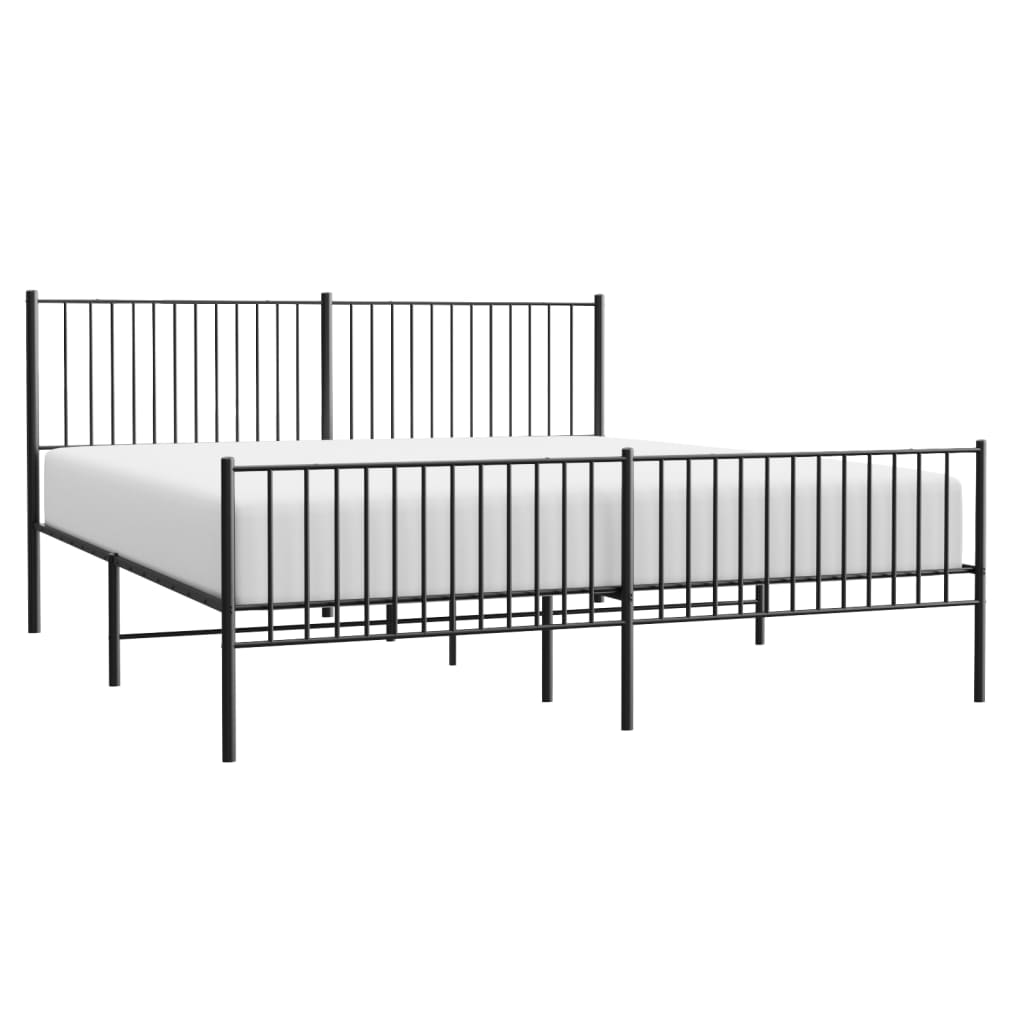 Cadru pat metalic cu tăblii de cap/picioare, negru, 193x203 cm - Lando