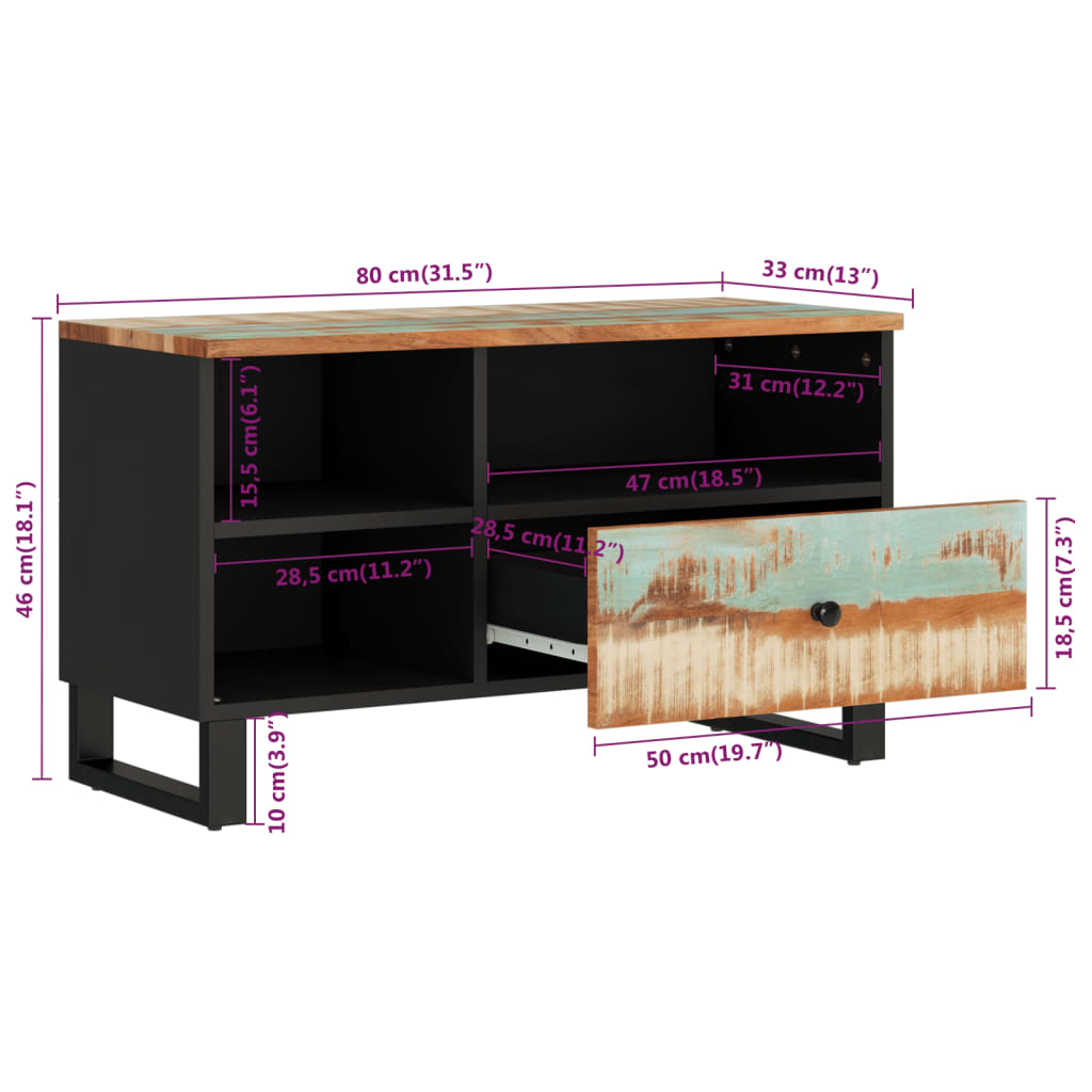 Comodă TV, 80x33x46 cm, lemn masiv reciclat & lemn compozit Lando - Lando