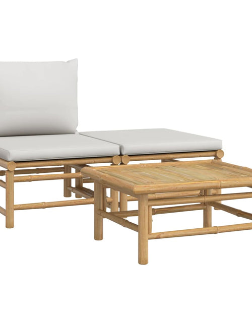 Загрузите изображение в средство просмотра галереи, Set mobilier de grădină cu perne gri deschis, 3 piese, bambus - Lando
