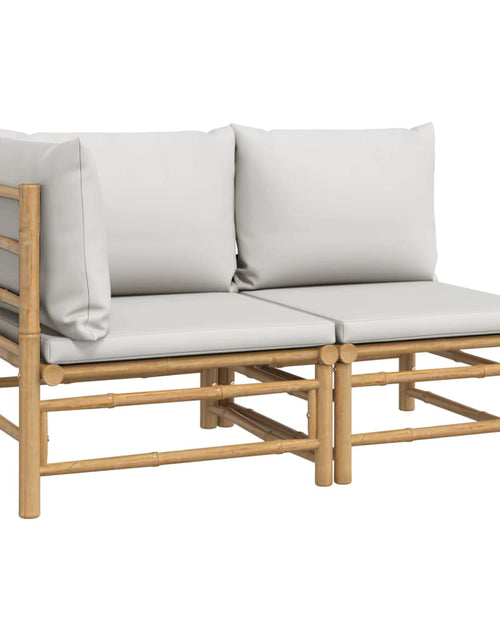 Încărcați imaginea în vizualizatorul Galerie, Set mobilier de grădină cu perne gri deschis, 2 piese, bambus - Lando
