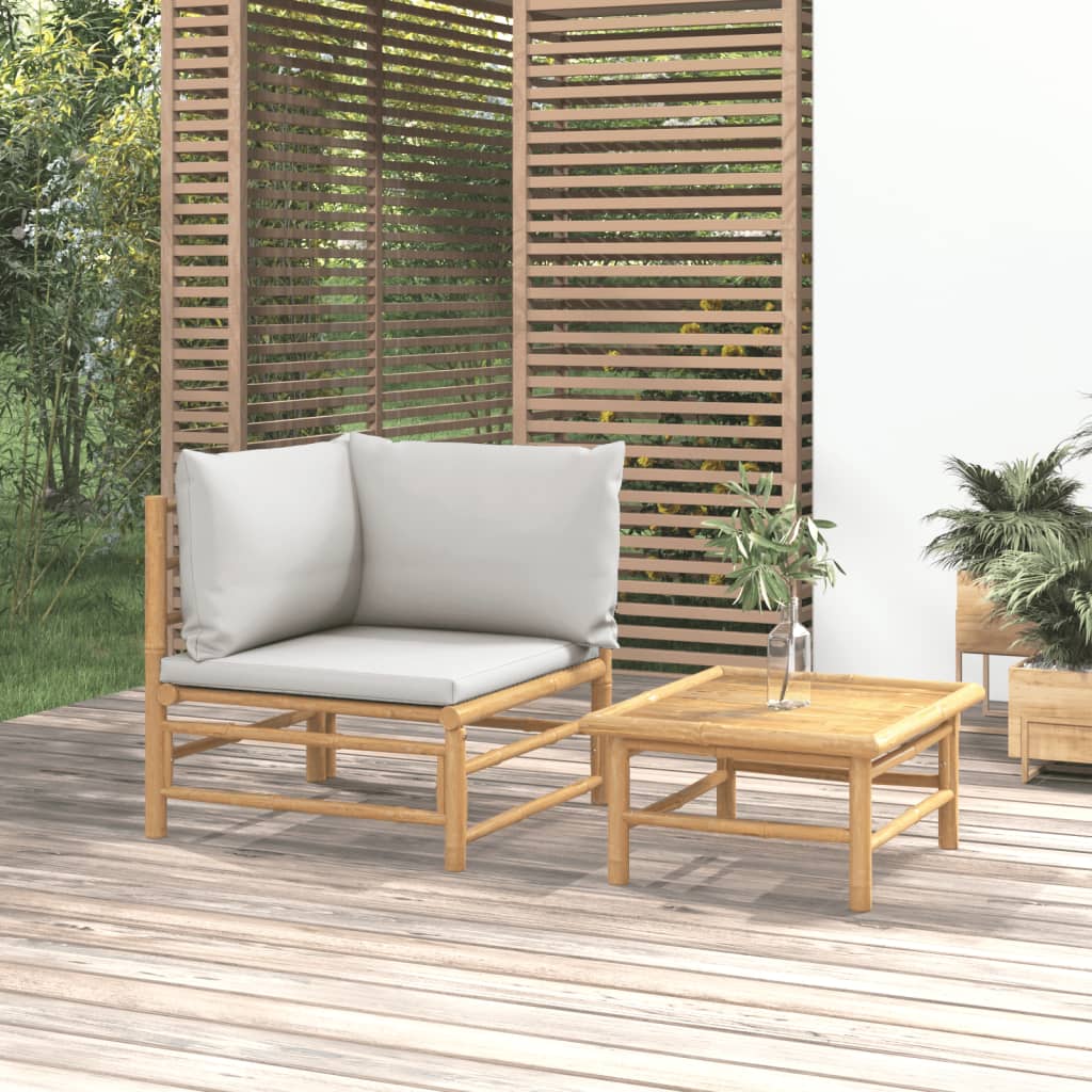Set mobilier de grădină cu perne gri deschis, 2 piese, bambus - Lando