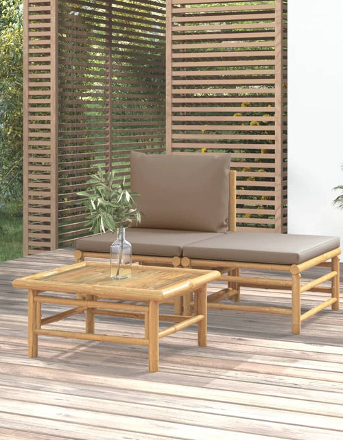 Загрузите изображение в средство просмотра галереи, Set mobilier de grădină cu perne gri taupe, 3 piese, bambus - Lando
