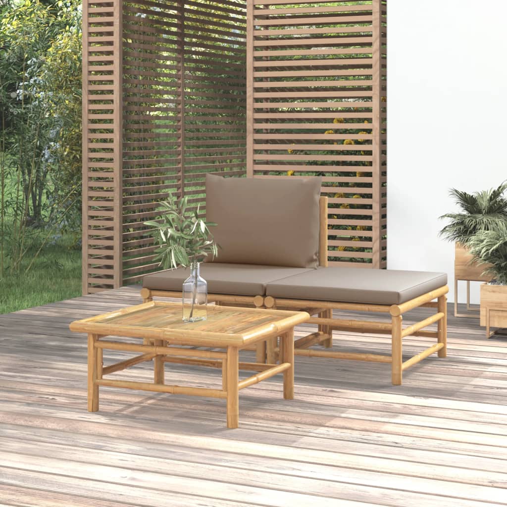 Set mobilier de grădină cu perne gri taupe, 3 piese, bambus - Lando
