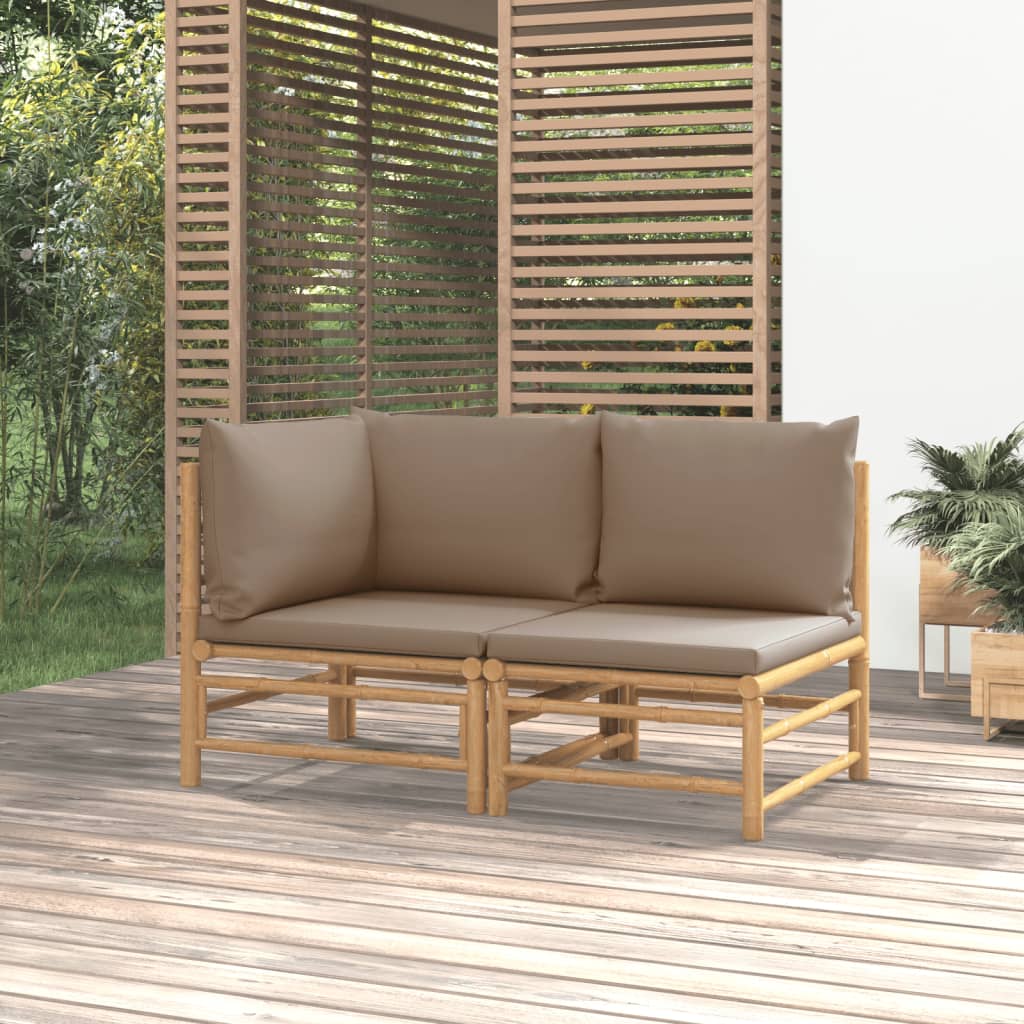 Set mobilier de grădină cu perne gri taupe, 2 piese, bambus - Lando