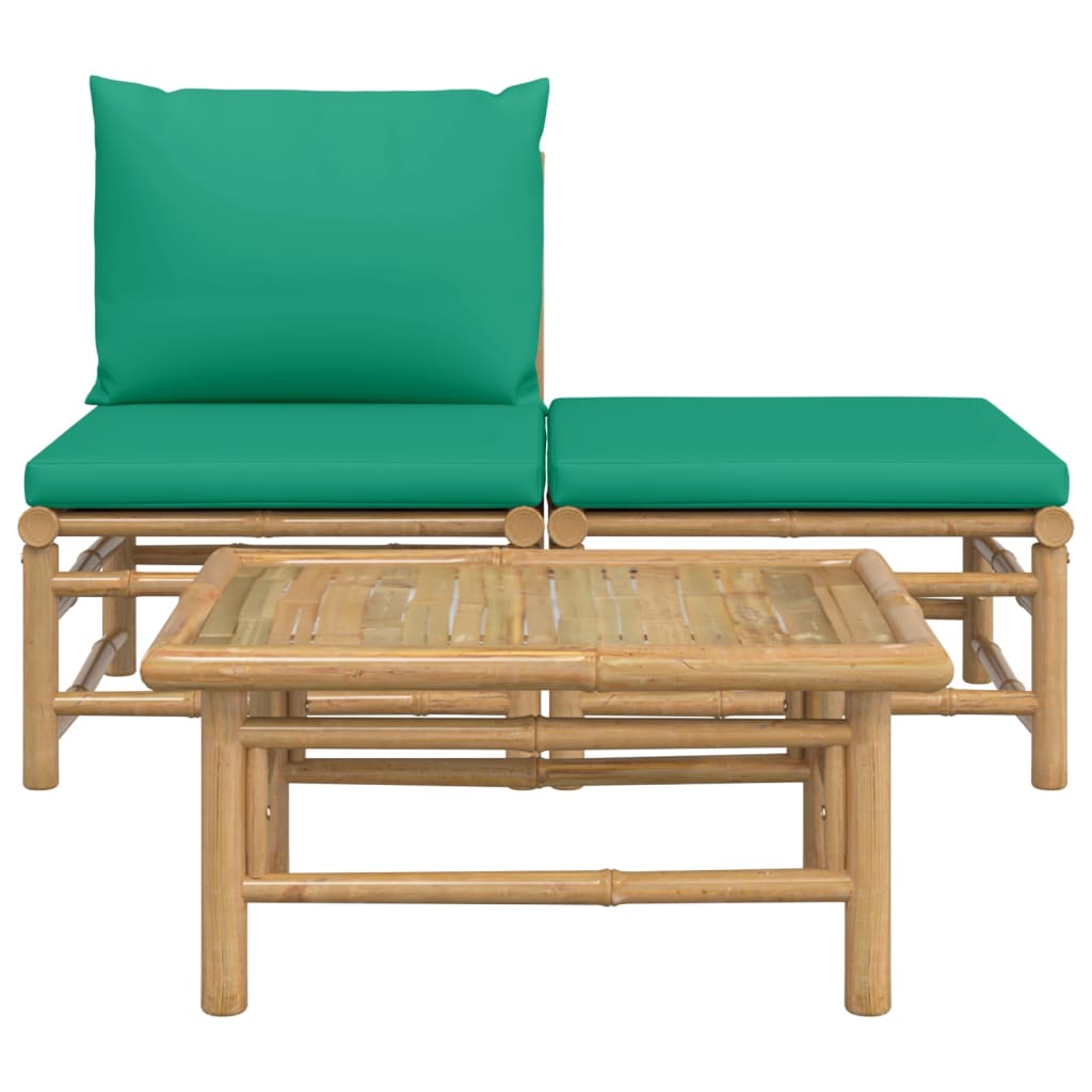Set mobilier de grădină cu perne verzi, 3 piese, bambus - Lando