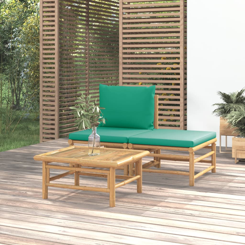 Set mobilier de grădină cu perne verzi, 3 piese, bambus - Lando