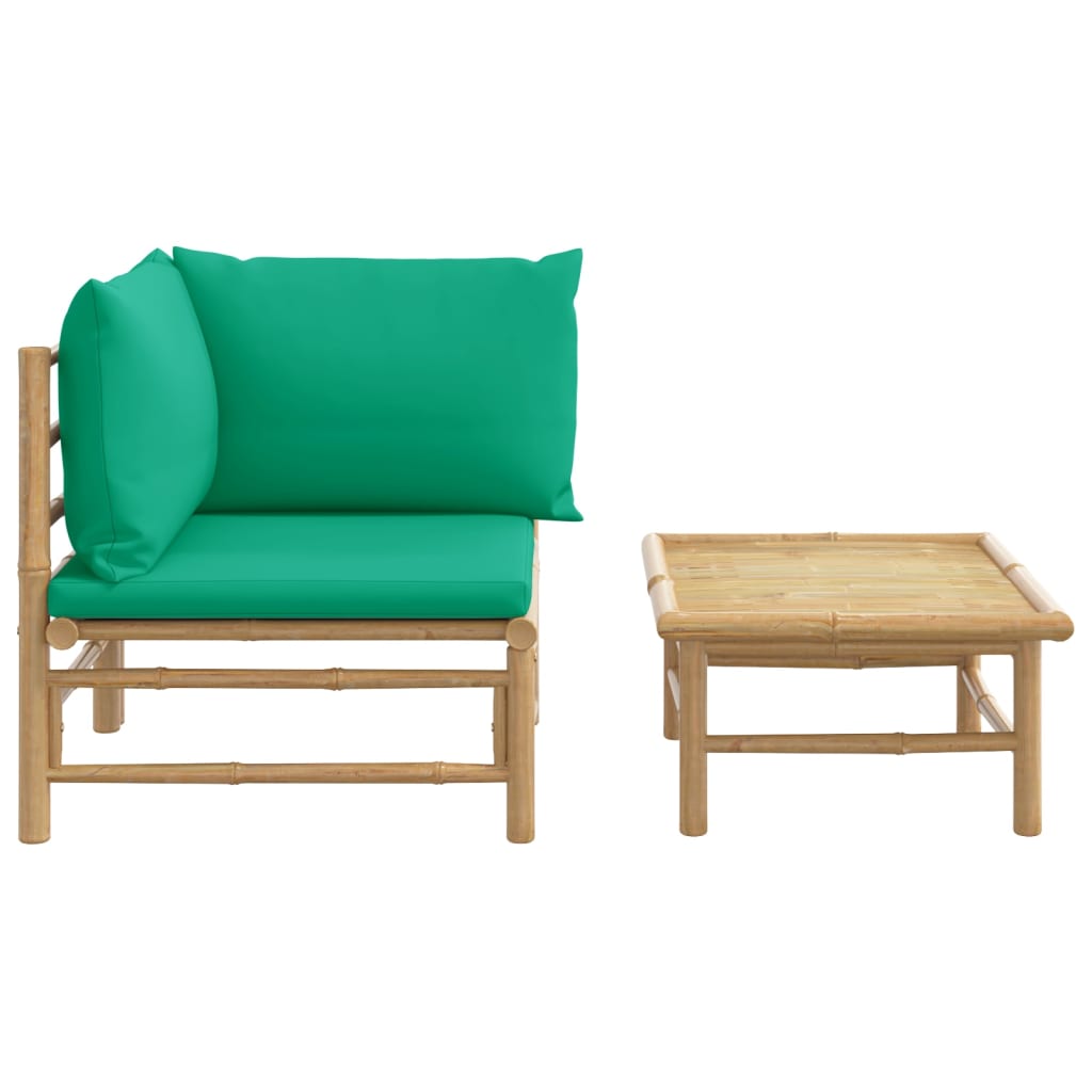 Set mobilier de grădină cu perne verzi, 2 piese, bambus - Lando