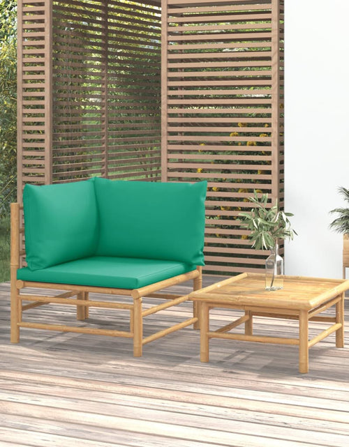 Încărcați imaginea în vizualizatorul Galerie, Set mobilier de grădină cu perne verzi, 2 piese, bambus - Lando
