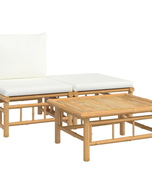 Загрузите изображение в средство просмотра галереи, Set mobilier de grădină, cu perne alb crem, 3 piese, bambus - Lando
